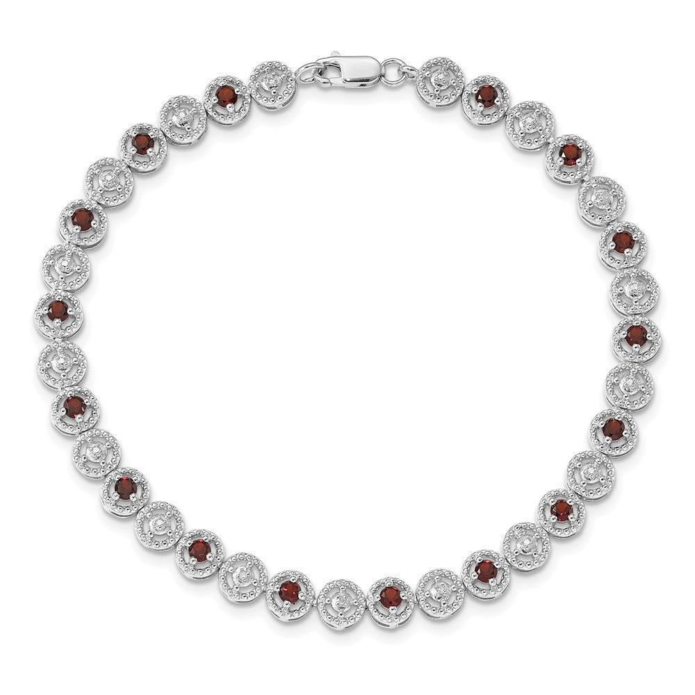 7 Inch Sterling Silver Rhodium-Plated Garnet Diamond Bracelet