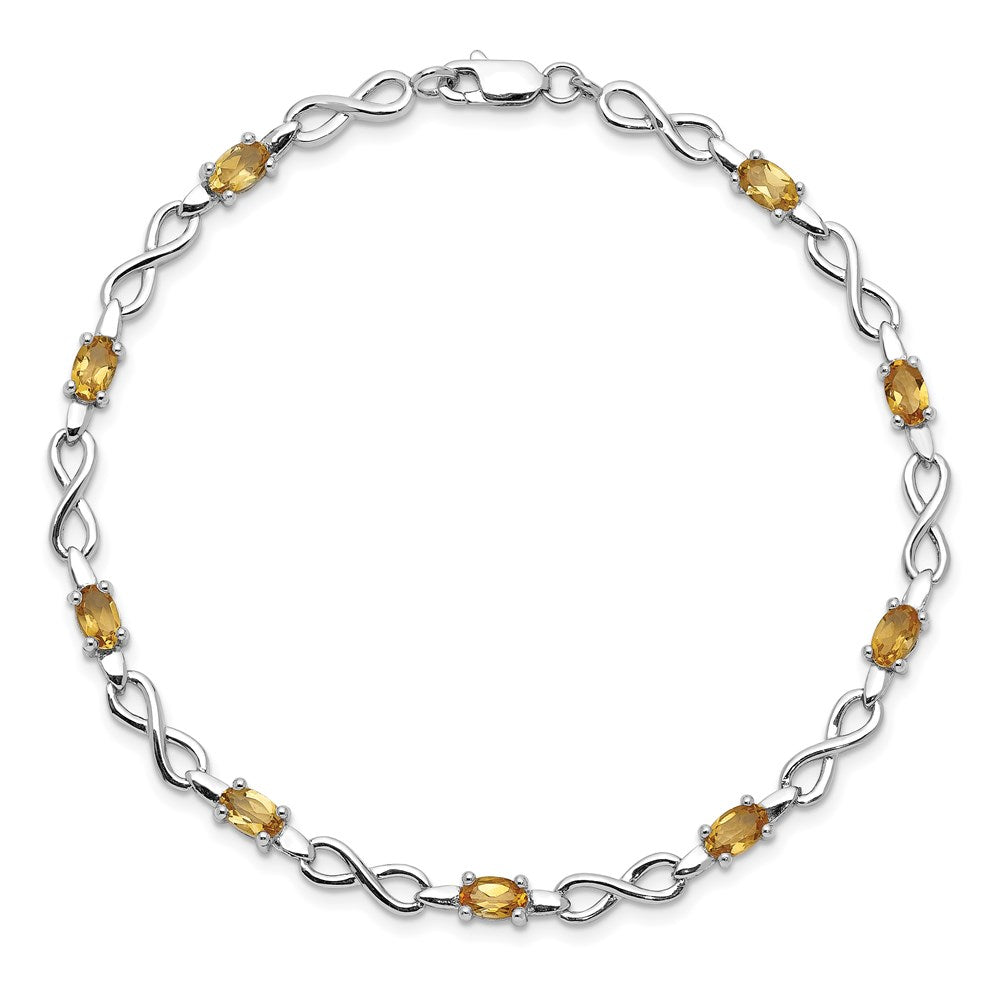 7 Inch Sterling Silver Rhodium-Plated Citrine Bracelet