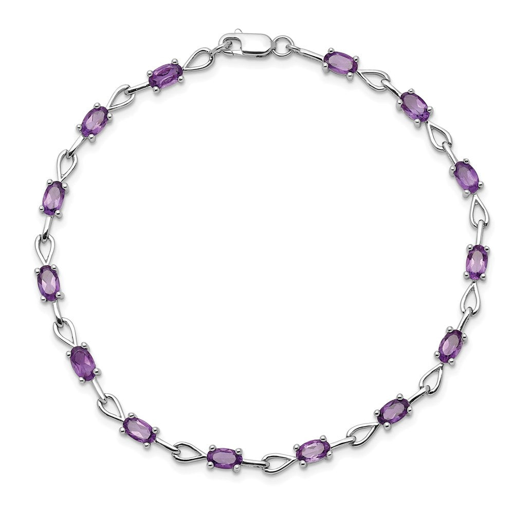 7 Inch Sterling Silver Rhodium-Plated Amethyst Bracelet