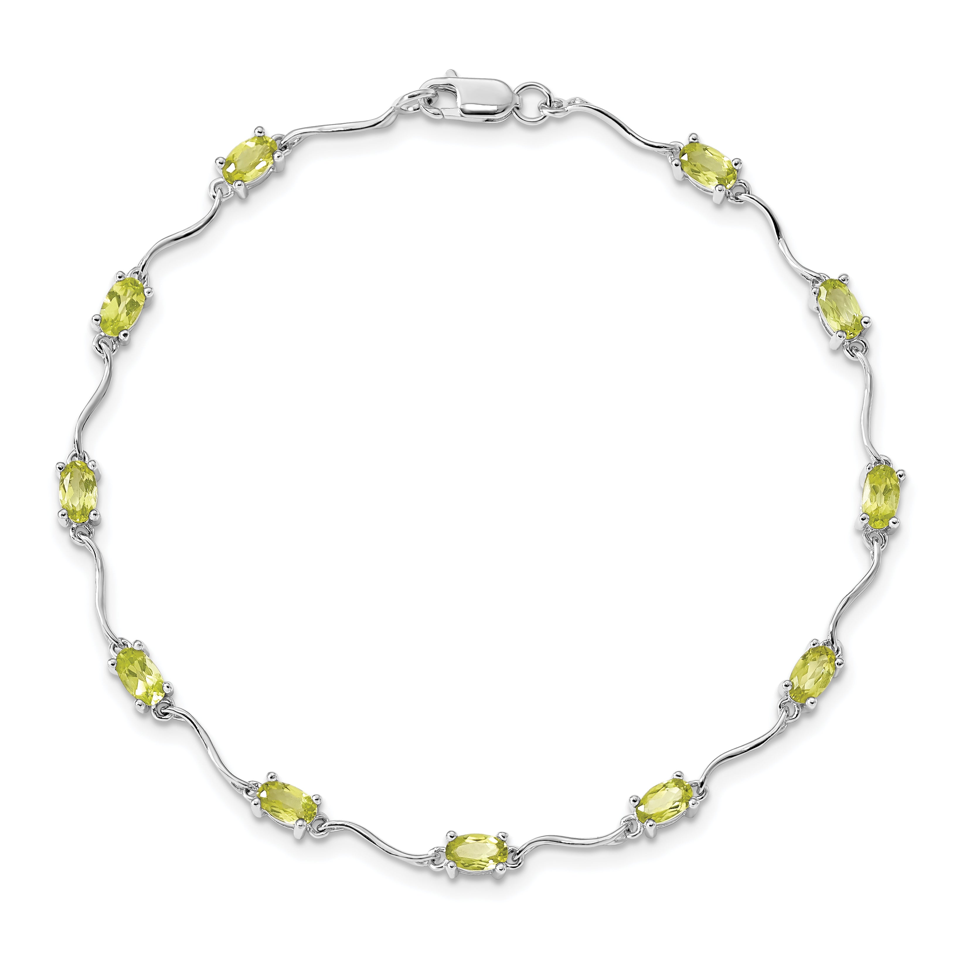 7 Inch Sterling Silver Rhodium-Plated Peridot Bracelet