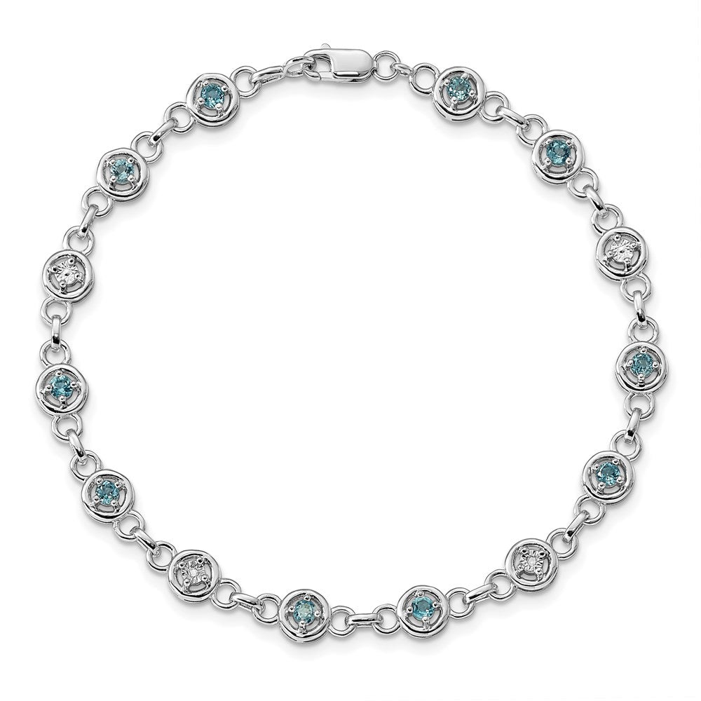 7 Inch Sterling Silver Rhodium-Plated Blue Topaz & Diamond Bracelet