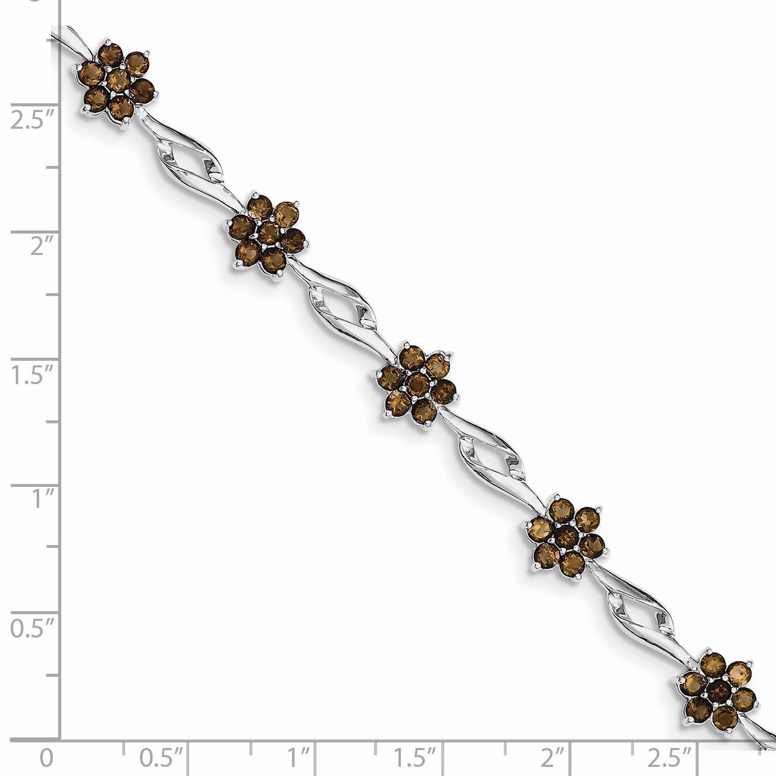 7 Inch Sterling Silver Rhodium-Plated Smoky Quartz Bracelet