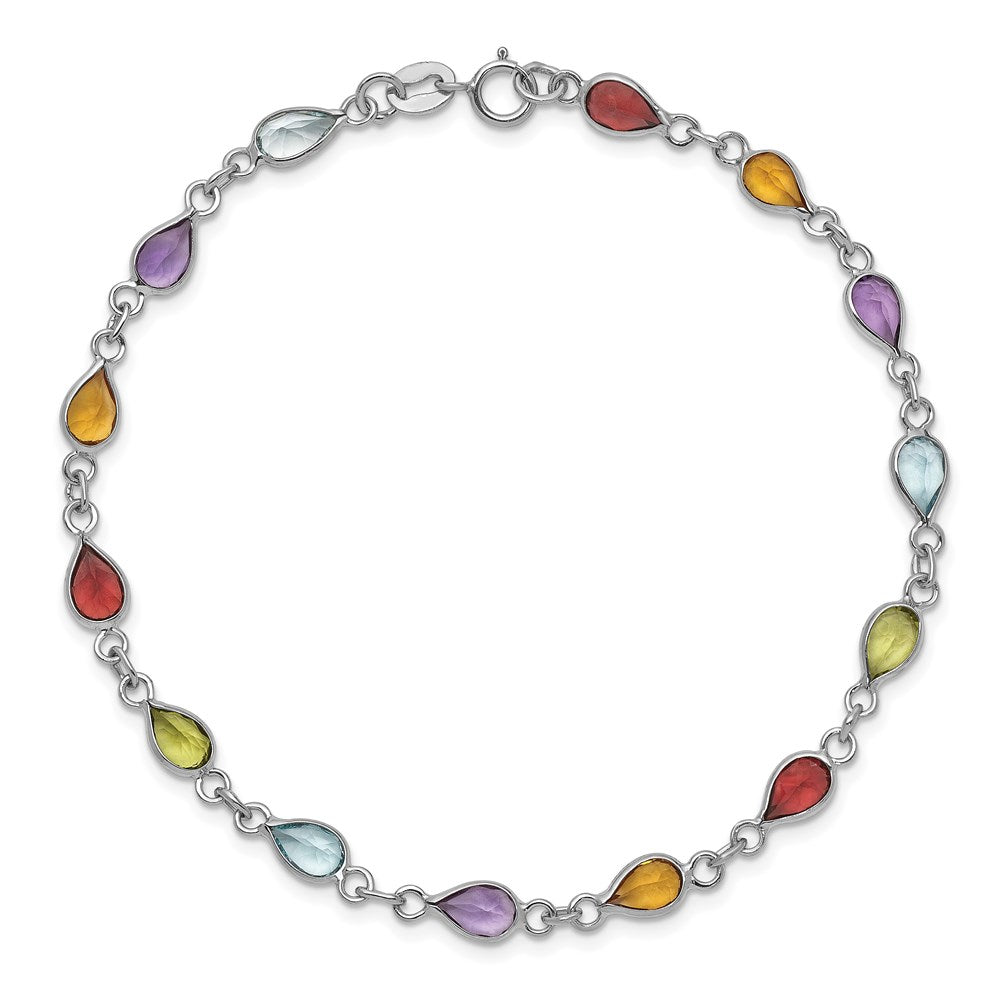 7 Inch Sterling Silver Rhodium Plated Rainbow Gemstone Bracelet