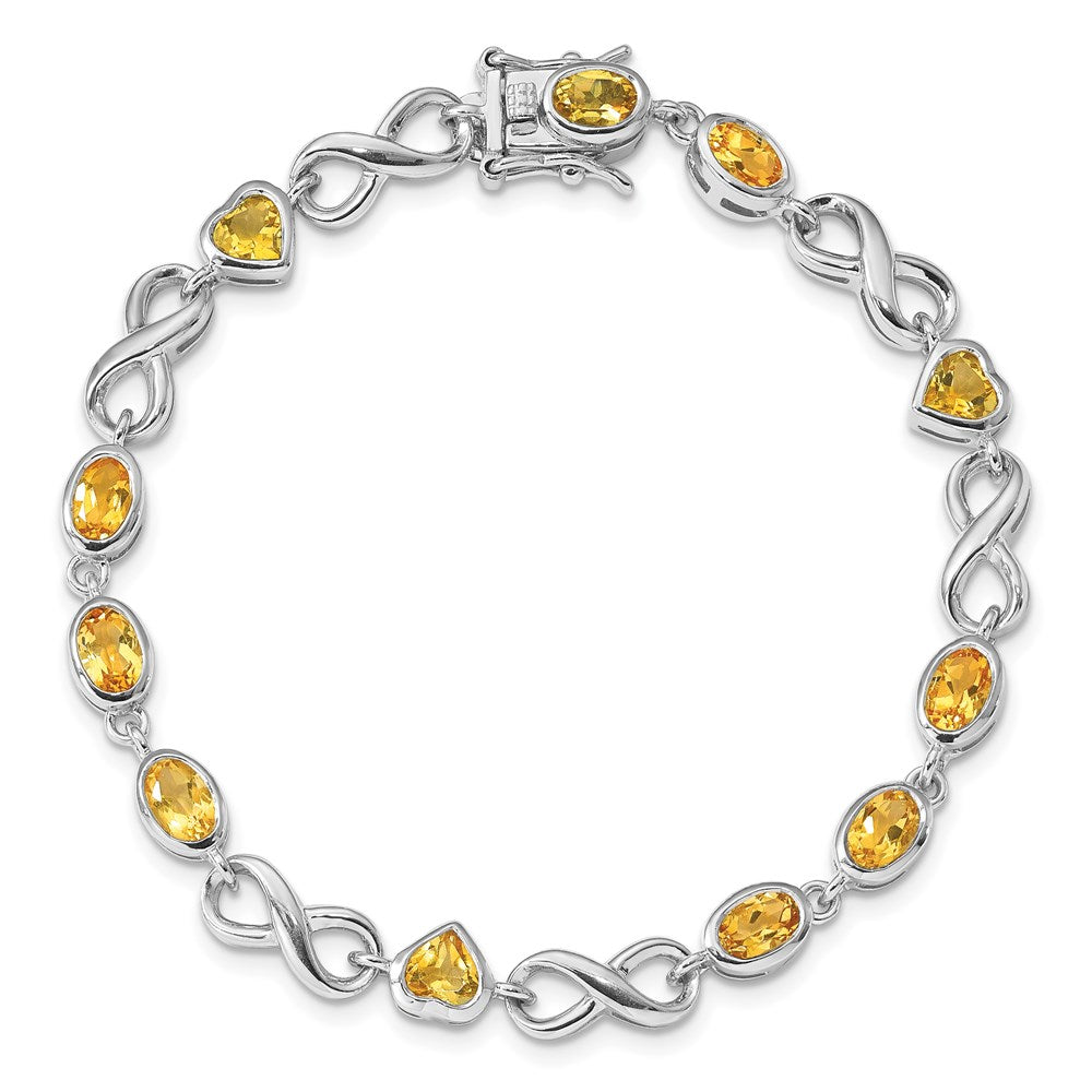 7.75 Inch Sterling Silver Rhodium-Plated Oval Heart Citrine Bracelet
