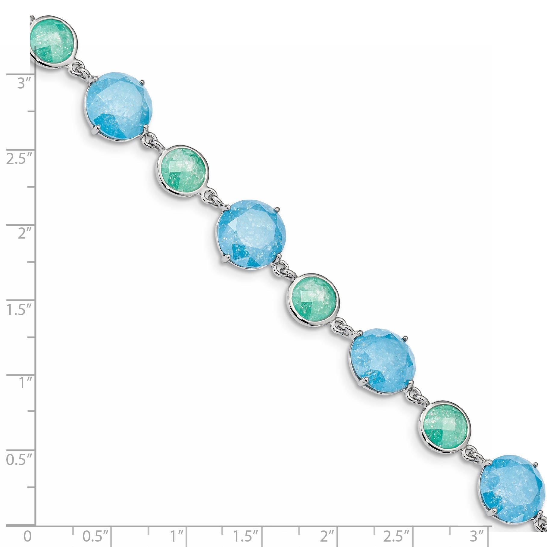 7.25 Inch Sterling Silver Rhod-Pltd Green/Blue Ice Cz In W/1In Ext Bracelet