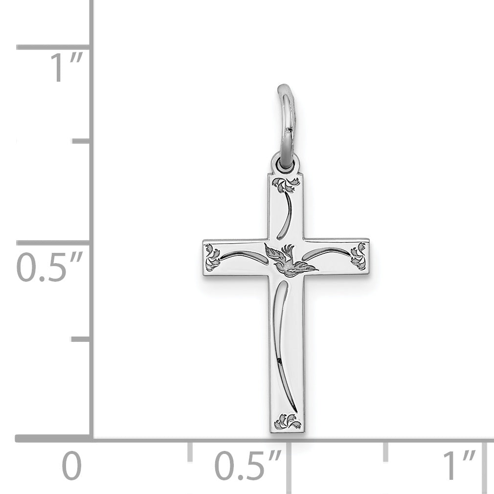Sterling Silver Rhodium-Plated Laser Designed Cross Charm