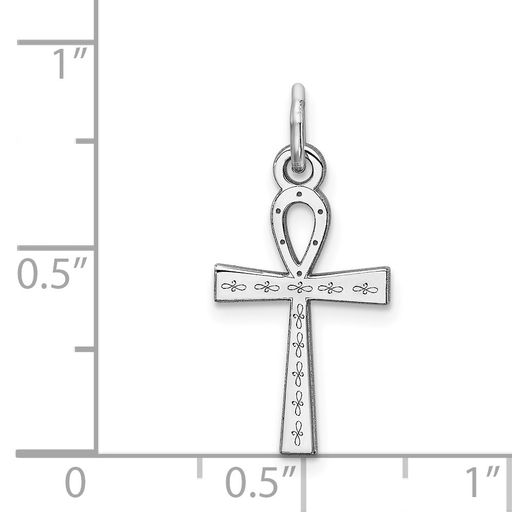 Sterling Silver Rhodium-Plated Laser Designed Cross Charm