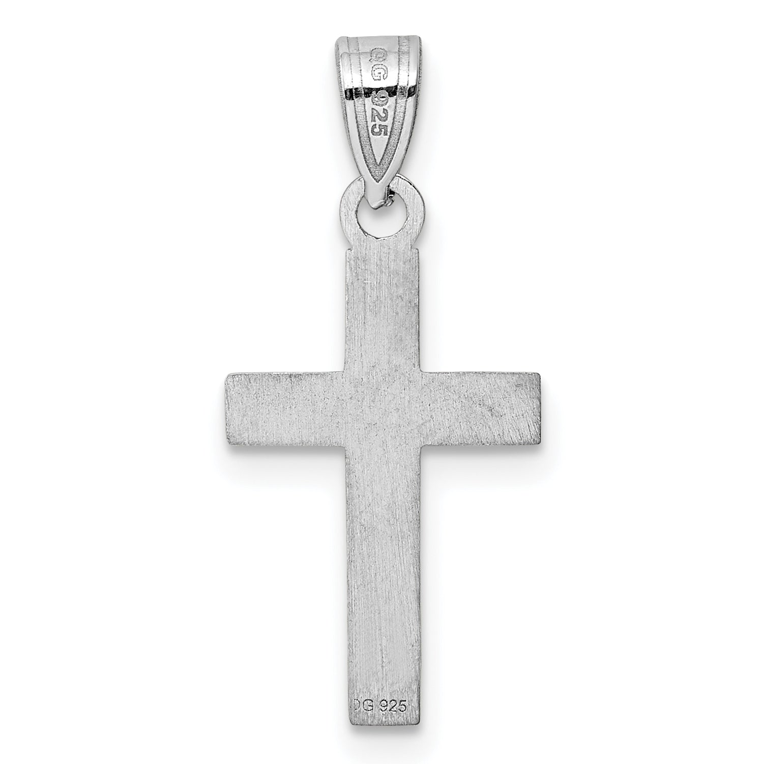 Sterling Silver Rhodium-Plated Blue Enameled Cross Charm