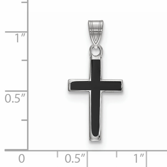 Sterling Silver Rhodium-Plated Black Enameled Cross Charm