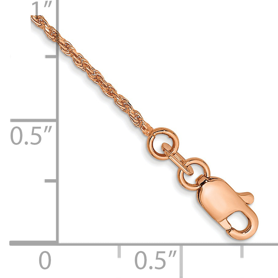 14K Rose Gold 7 Inch 1mm Diamond-Cut Man Made Rope With Lobster Clasp Chain Bracelet