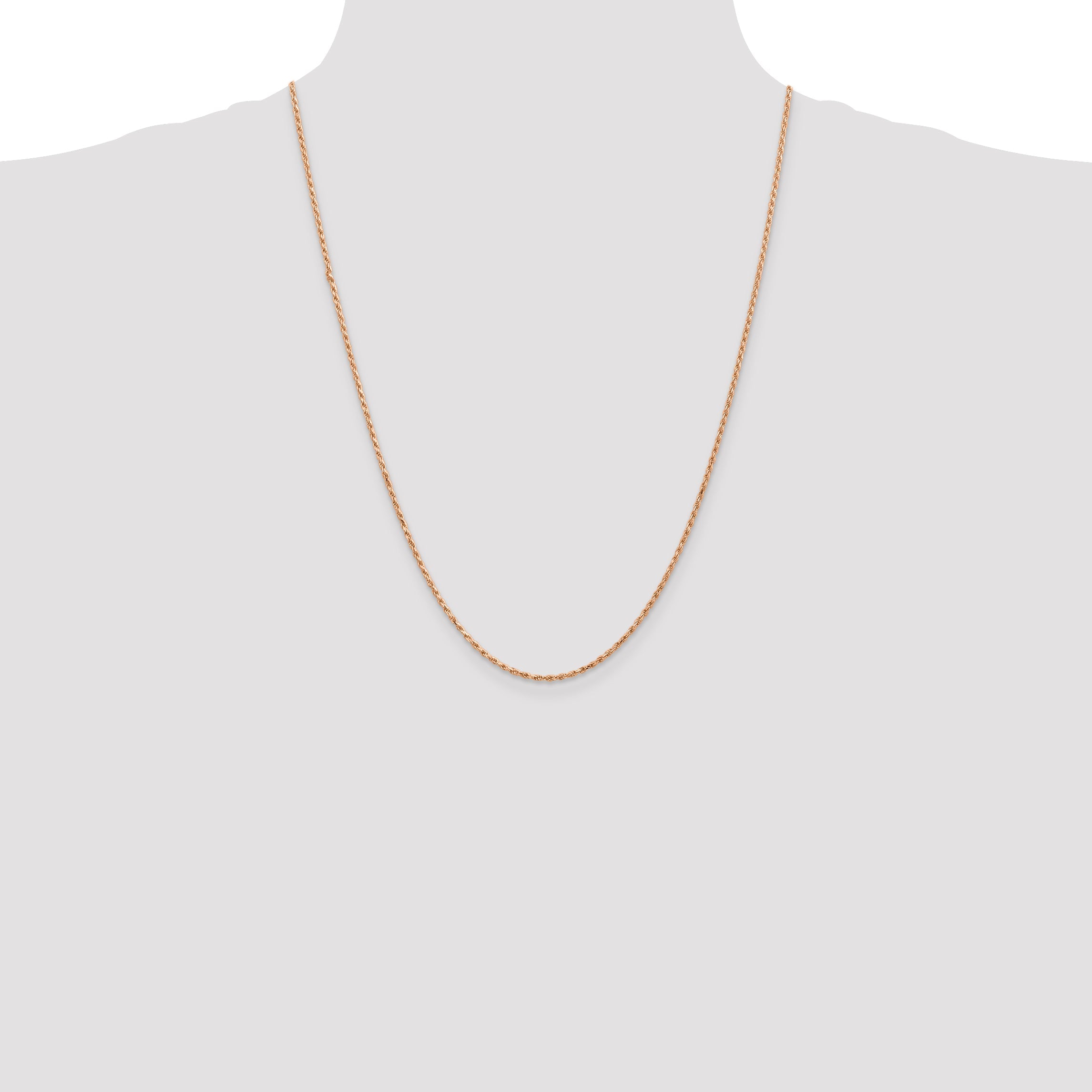 14K Rose Gold 24 Inch 1.8mm Diamond-Cut Man Made Rope With Lobster Clasp Chain Necklace