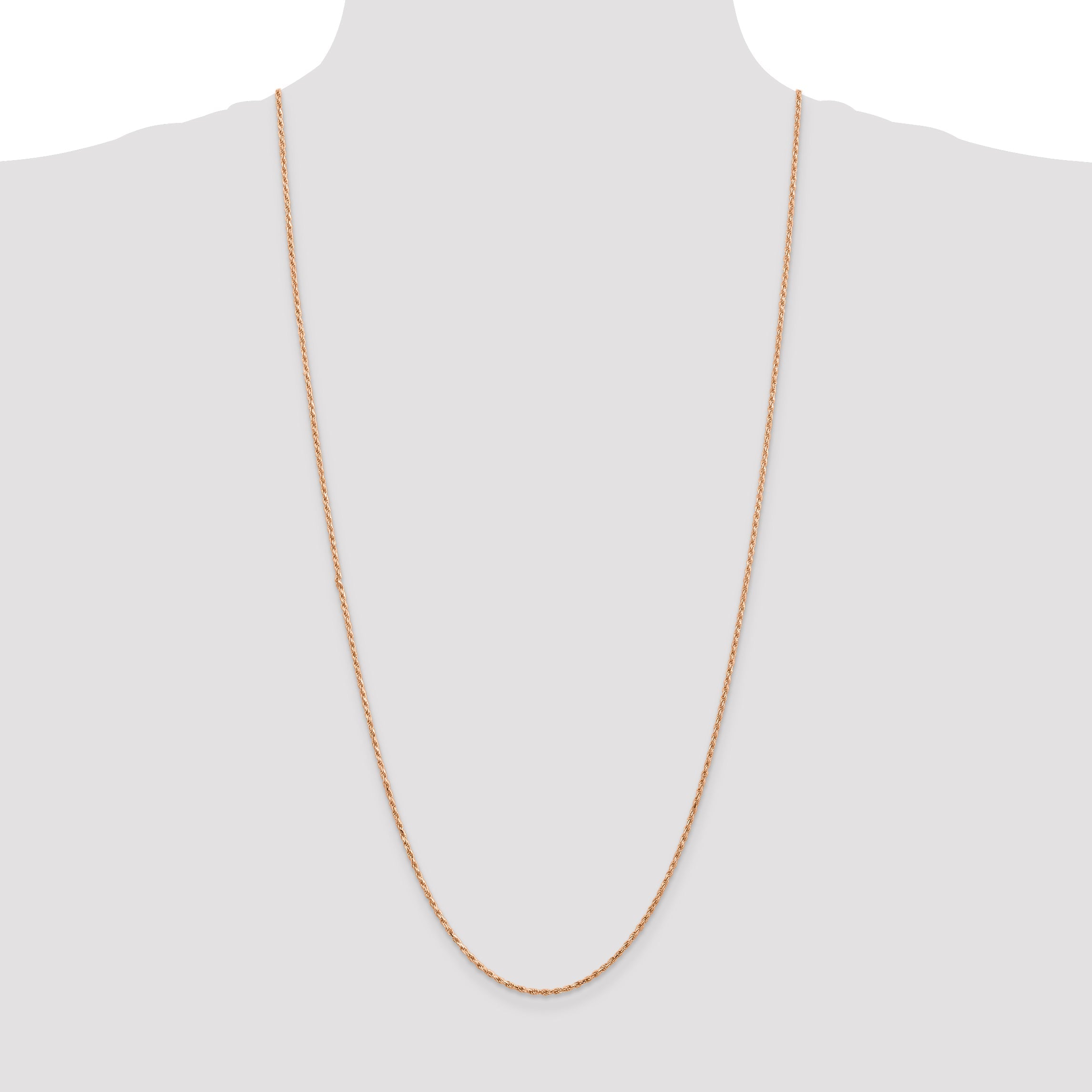 14K Rose Gold 30 Inch 1.8mm Diamond-Cut Man Made Rope With Lobster Clasp Chain Necklace