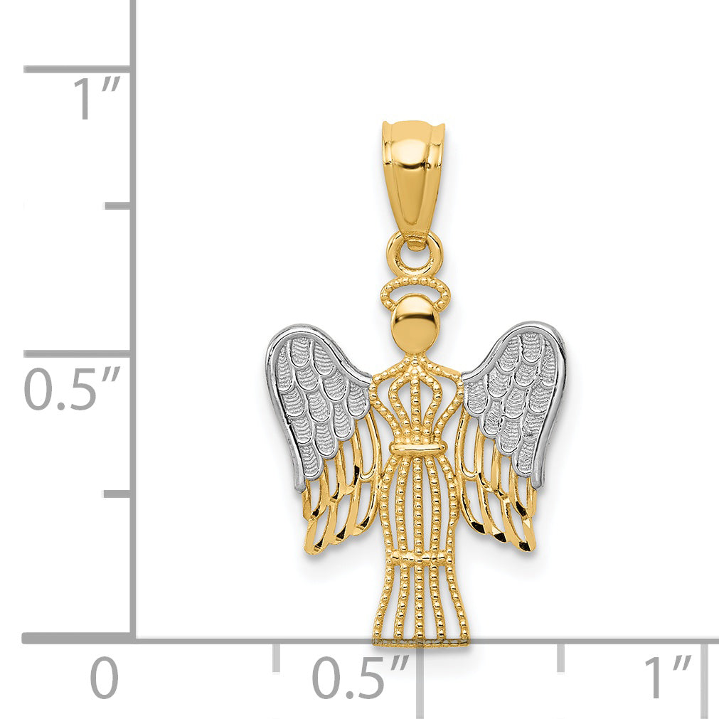 14K Yellow & Rhodium W/Rhodium Angel Pendant