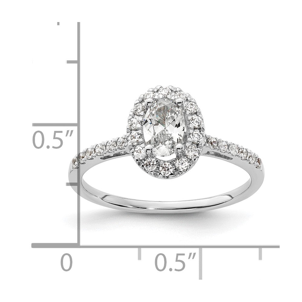 14K White Gold Halo (Holds 1/2 Carat (6X4mm) Oval Center) 1/4 Diamond Semi Mount Engagement Ring