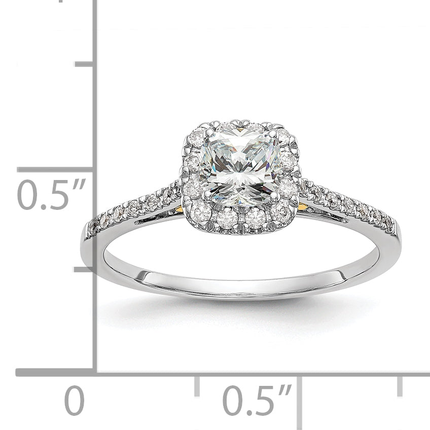 14K Two Tone Halo (Holds 1 Carat (5.3mm) Cushion Center) 1/4 Diamond Semi Mount Engagement Ring