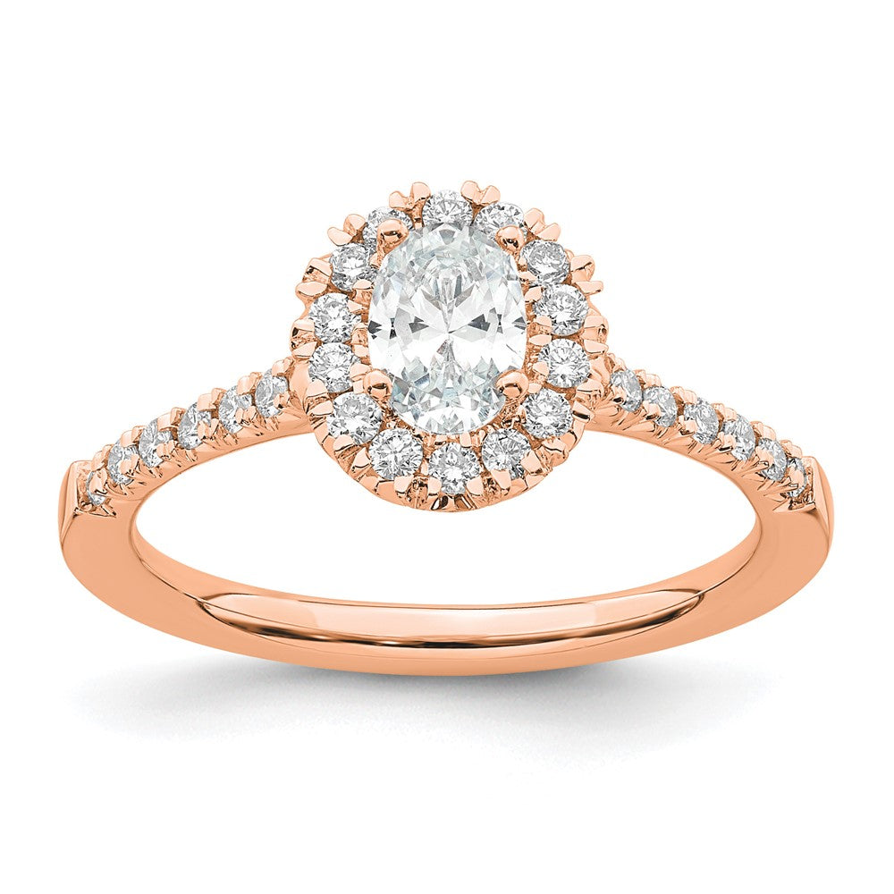 14k Rose Gold 7/8 Ct. Lab Grown Diamond VS/SI+ G+ Oval Complete Halo Engagement Ring