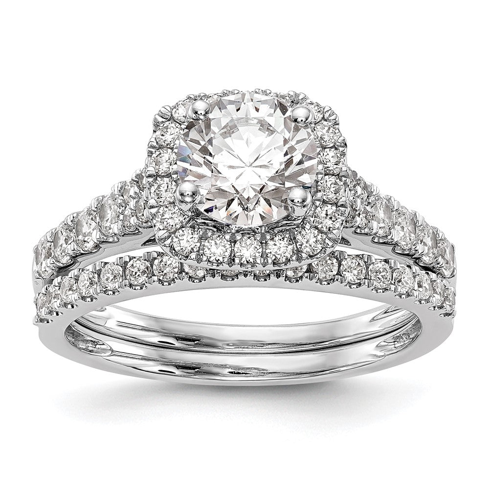 14kw Peg Set Simulated Diamond Cushion Halo Engagement Ring