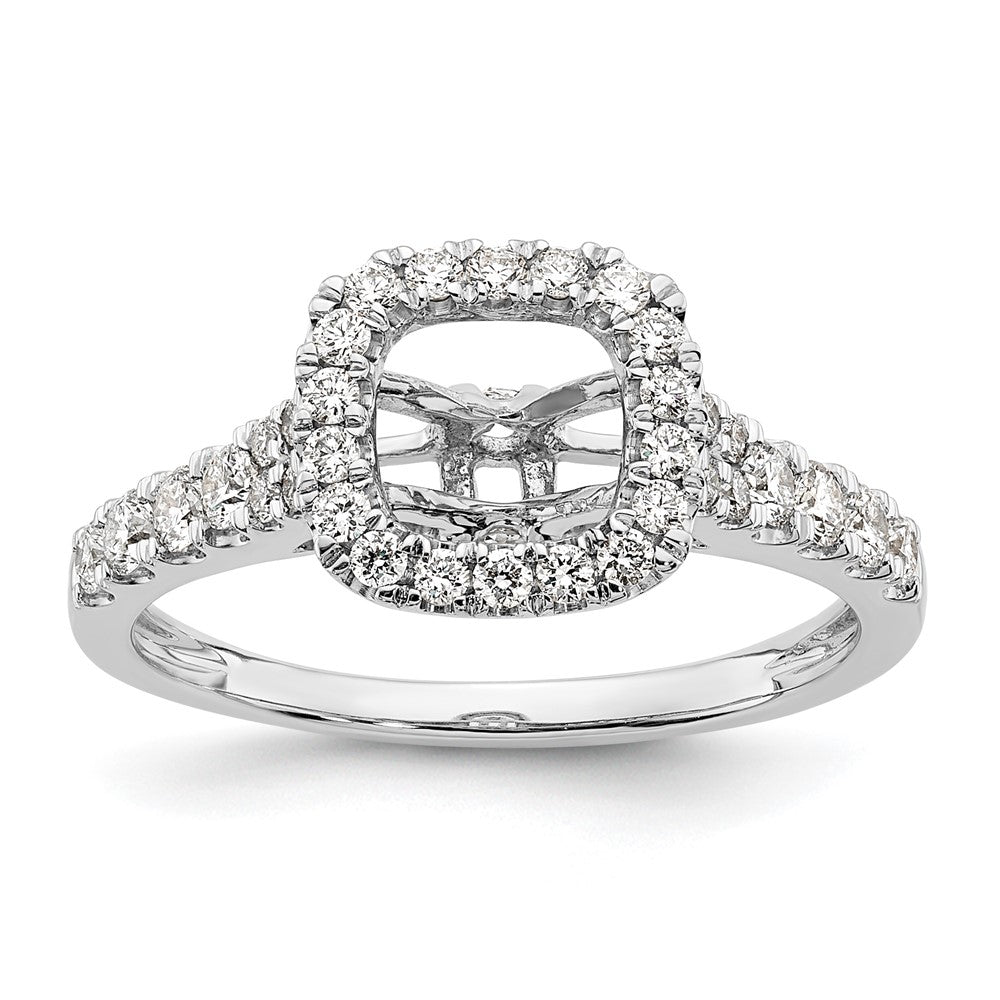 14kw Peg Set Simulated Diamond Cushion Halo Engagement Ring