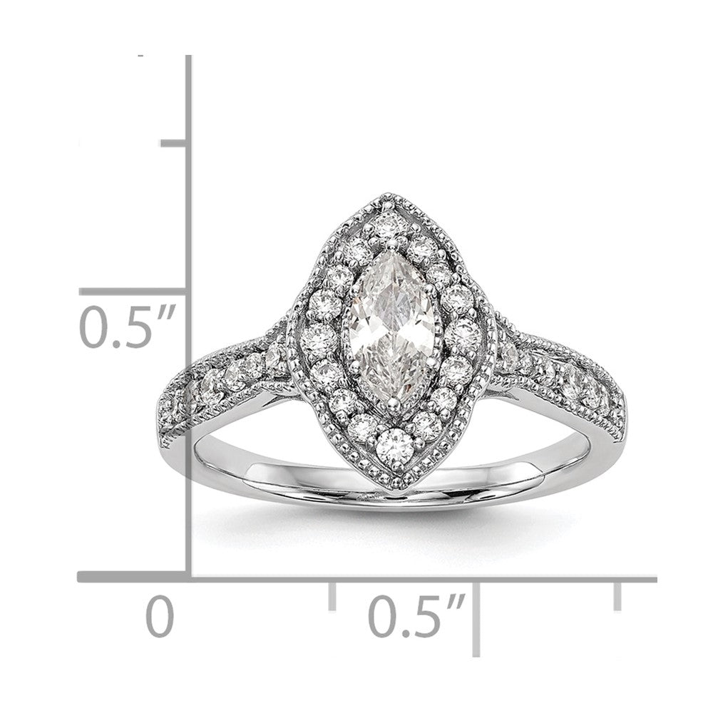 14K White Gold Halo Plus (Holds 3/8 Carat (7.0X3.5mm) Marquise Center) 1/3 Diamond Semi Mount Engagement Ring