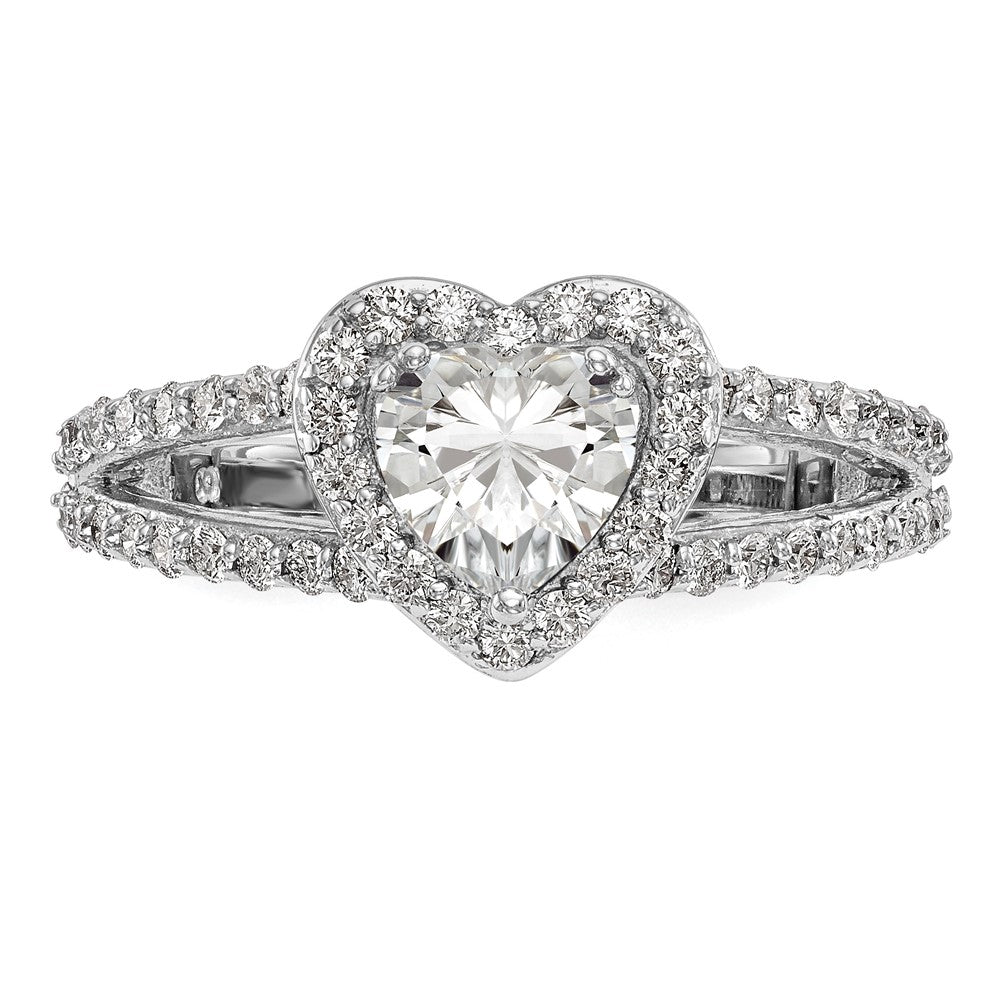 14K White Gold Halo Plus (Holds 1 Carat (6.6mm) Heart Center) 3/4 Diamond Semi Mount Engagement Ring