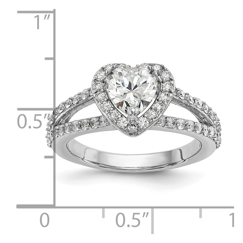 14K White Gold Halo Plus (Holds 1 Carat (6.6mm) Heart Center) 3/4 Diamond Semi Mount Engagement Ring