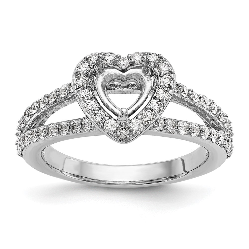 14K White Gold Halo Plus (Holds 1 Carat (6.6mm) Heart Center) 3/4 Diamond Semi Mount Engagement Ring