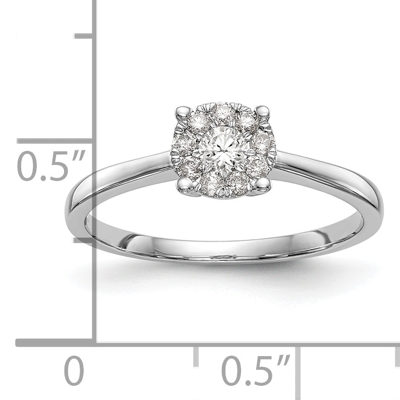 14K White Gold Halo Cluster 1/4 Carat Diamond Complete Engagement Ring
