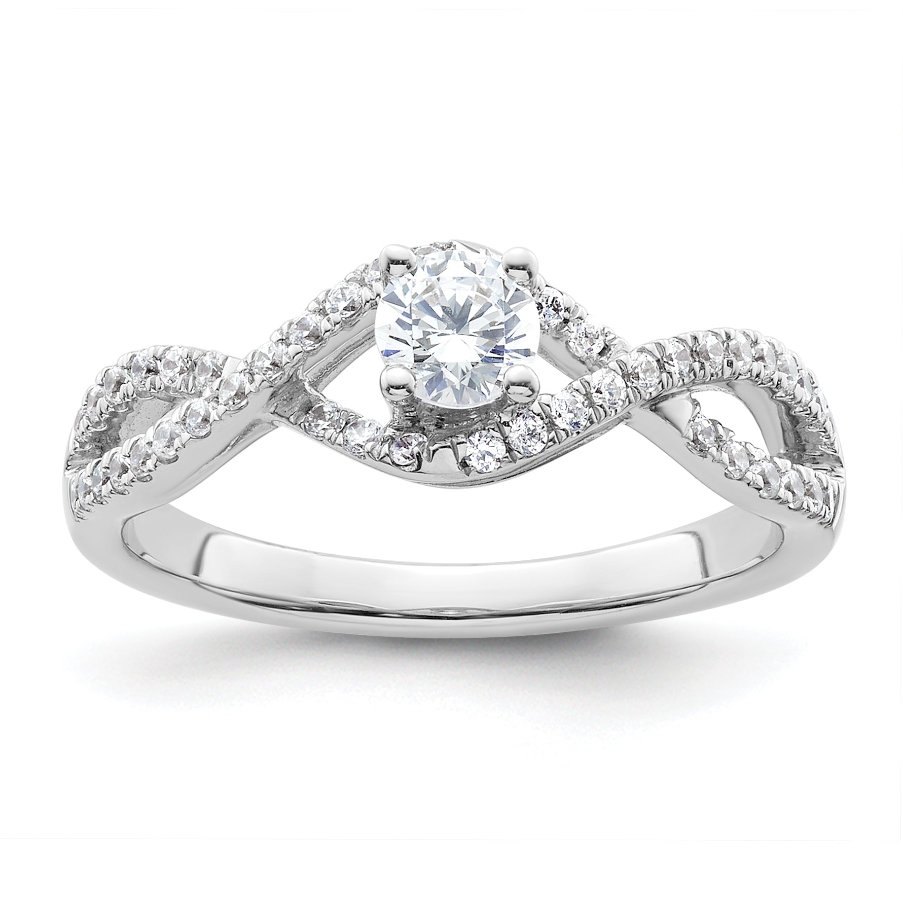 14K White Gold Criss Cross (Holds 1/4 Carat (4.1mm) Round Center) Diamond Semi Mount Engagement Ring