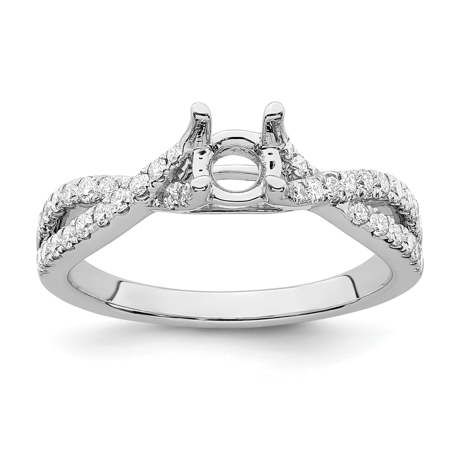 14K White Gold Criss Cross (Holds 1/2 Carat (5.2mm) Round Center) 1/3 Diamond Semi Mount Engagement Ring