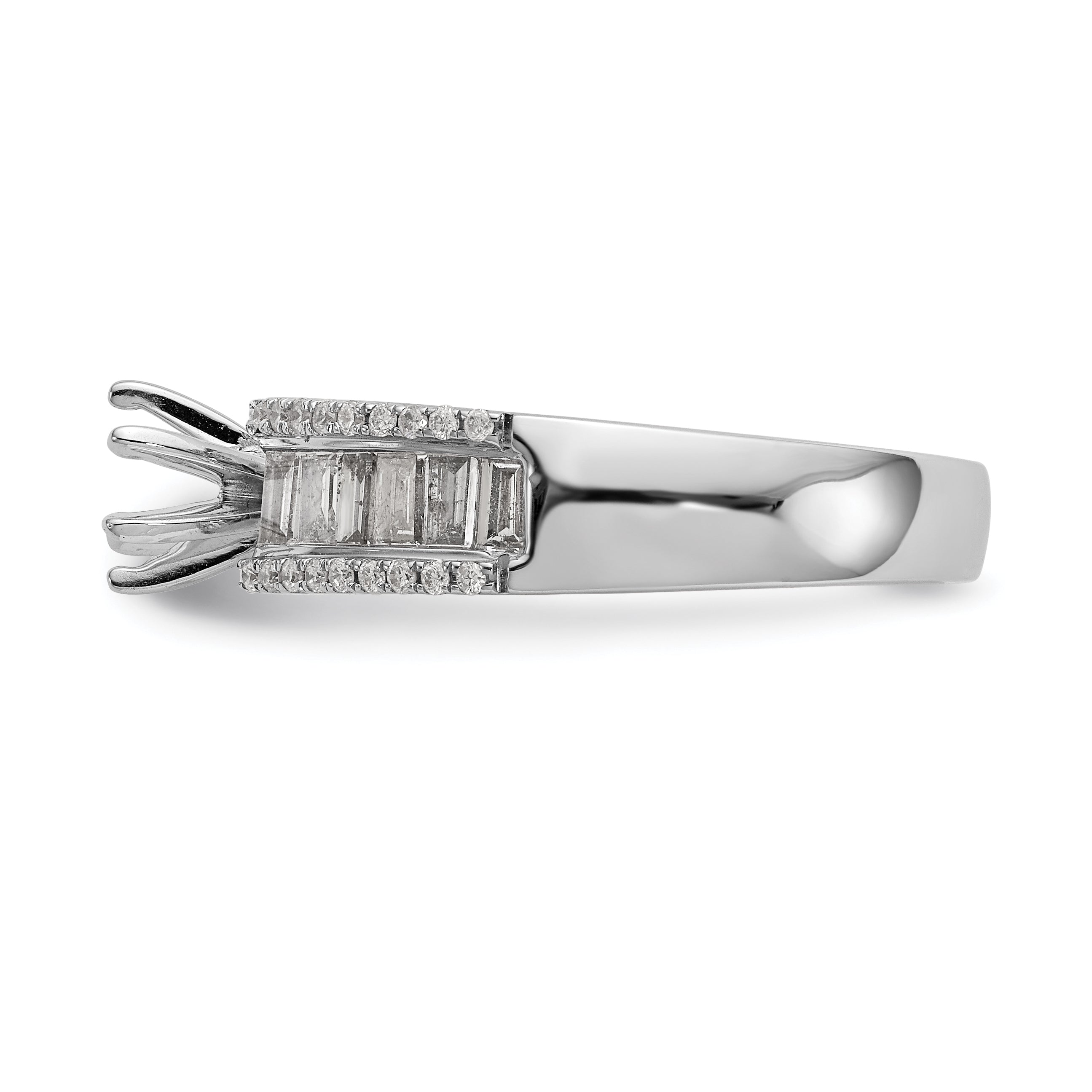 14K White Gold Peg Set 3/4 Carat Round/Baguette Diamond Semi Mount Engagement Ring
