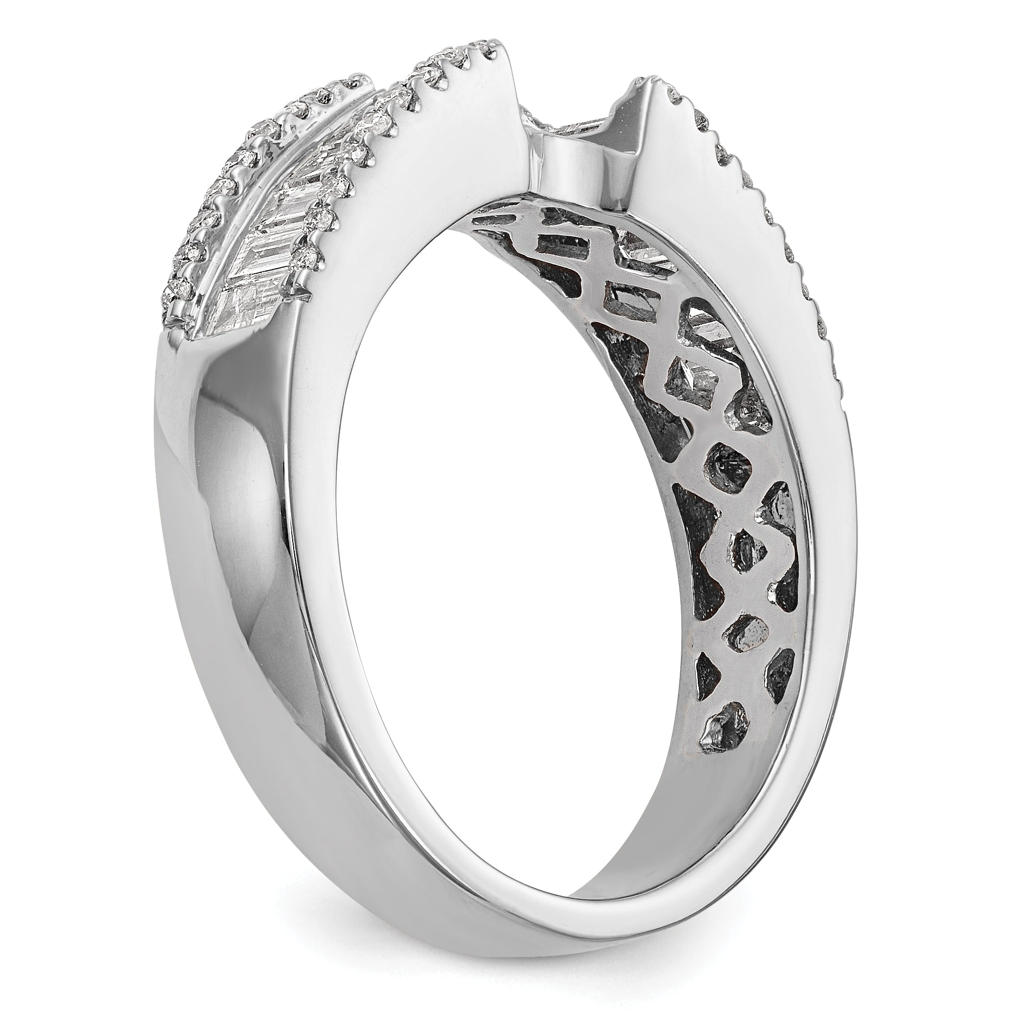 14K White Gold Peg Set 3/4 Carat Round/Baguette Diamond Semi Mount Engagement Ring