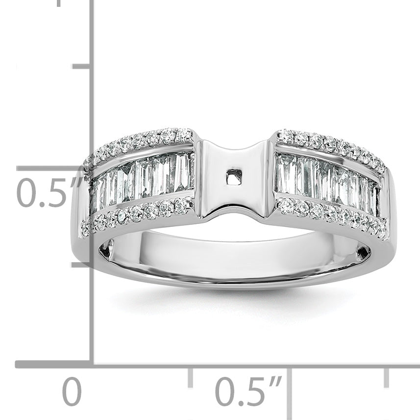 14K White Gold Peg Set 3/4 Carat Round/Baguette Diamond Semi Mount Engagement Ring