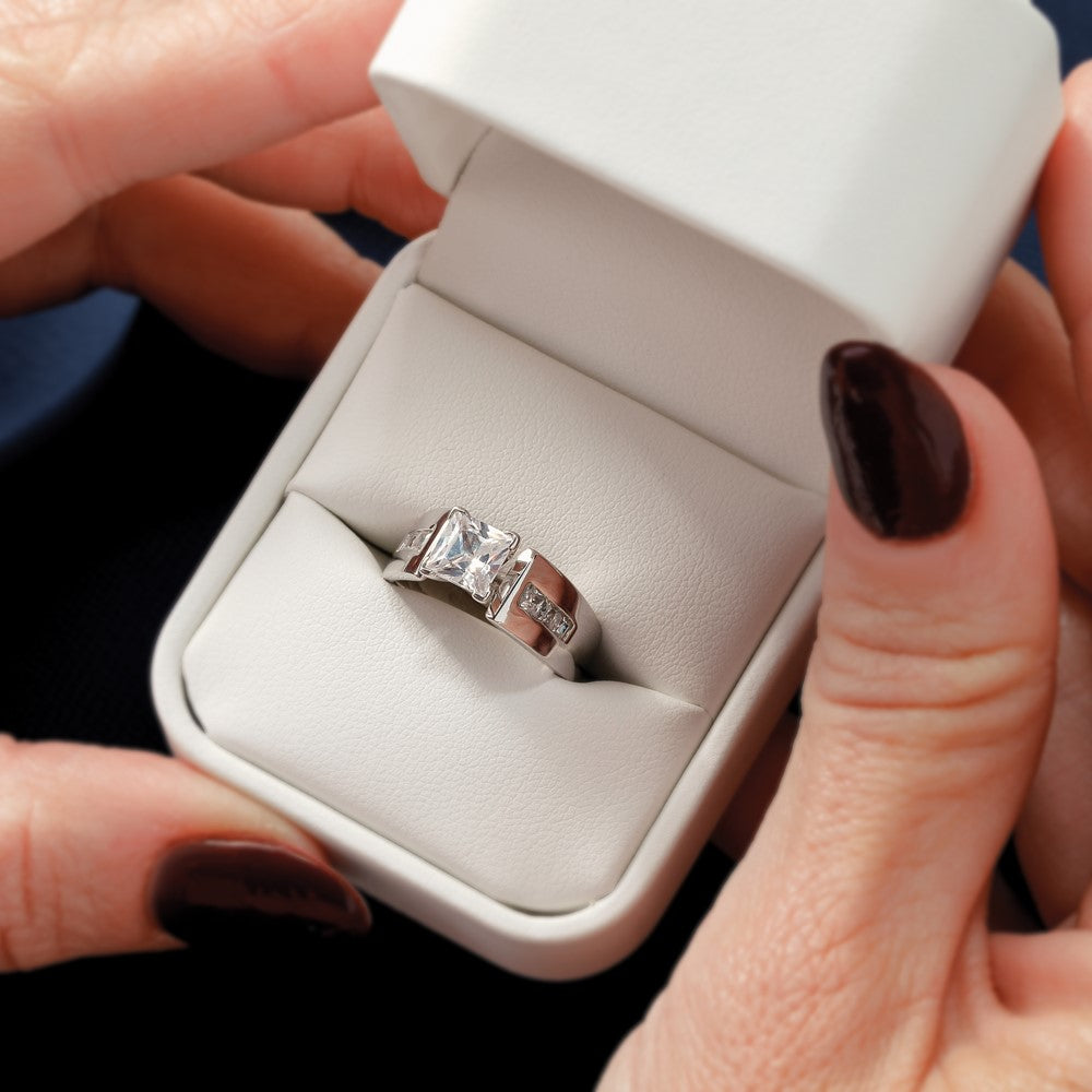 14K White Gold Peg Set 3/8 Carat Channel Princess Diamond Semi Mount Engagement Ring