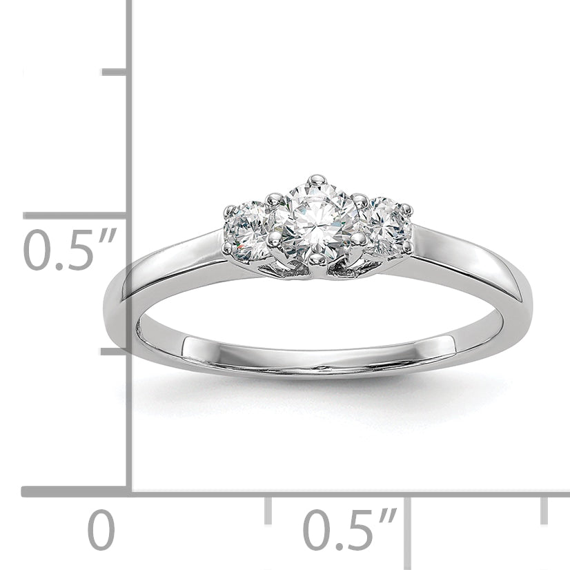 14K White Gold 3 Stone (Holds 1/4 Carat (4.1mm) Round Center) Includes 2 2.7mm Side Diamonds Semi Mount Engagement Ring