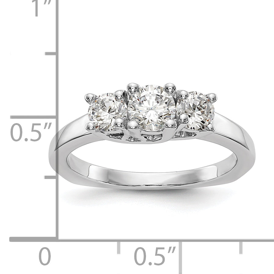 14K White Gold 3 Stone (Holds 1/2 Carat (4.7mm) Round Center) Includes 2 4.00mm Side Diamonds Semi Mount Engagement Ring