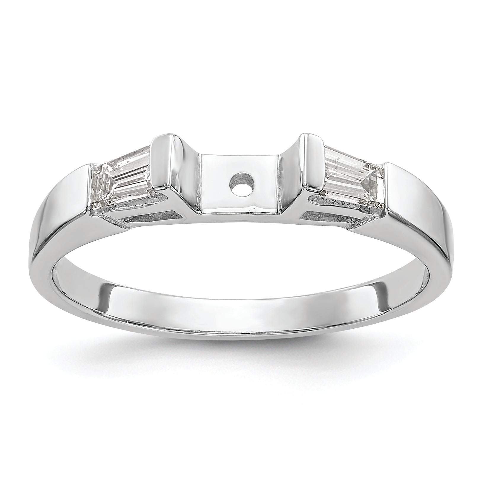 14K White Gold 3 Stone Diamond Peg Set Includes 2 Baquette Side Stones Engagement Ring, No Head
