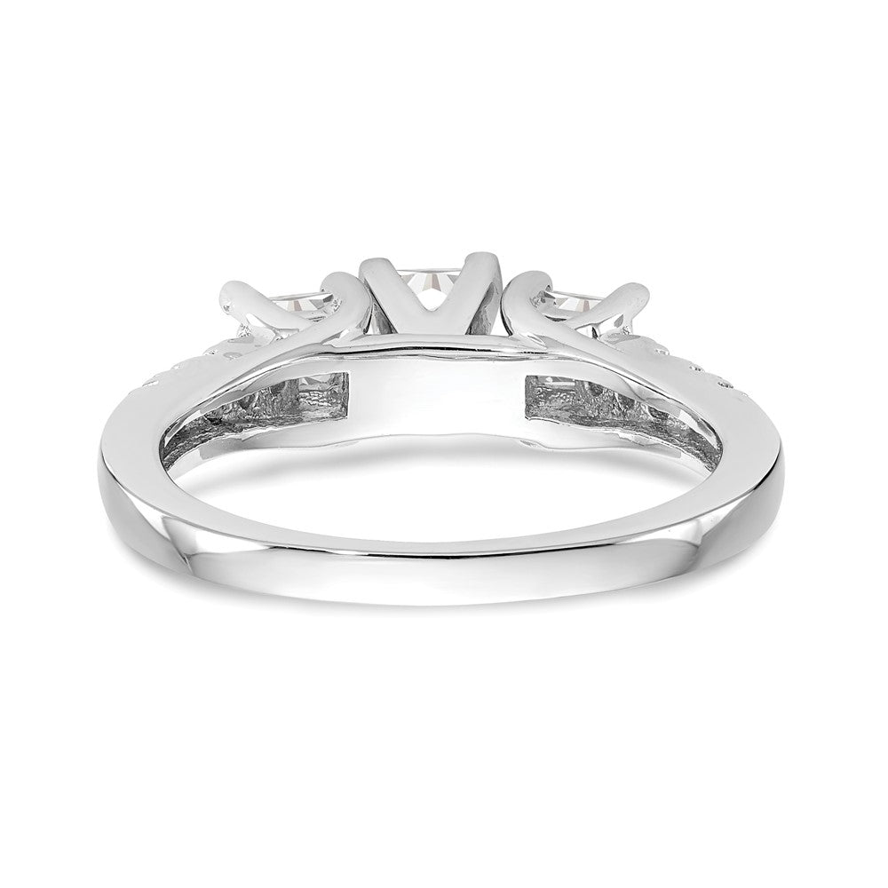14K White Gold 3 Stone Plus Peg Set Center Princess Diamond Semi Mount Engagement Ring