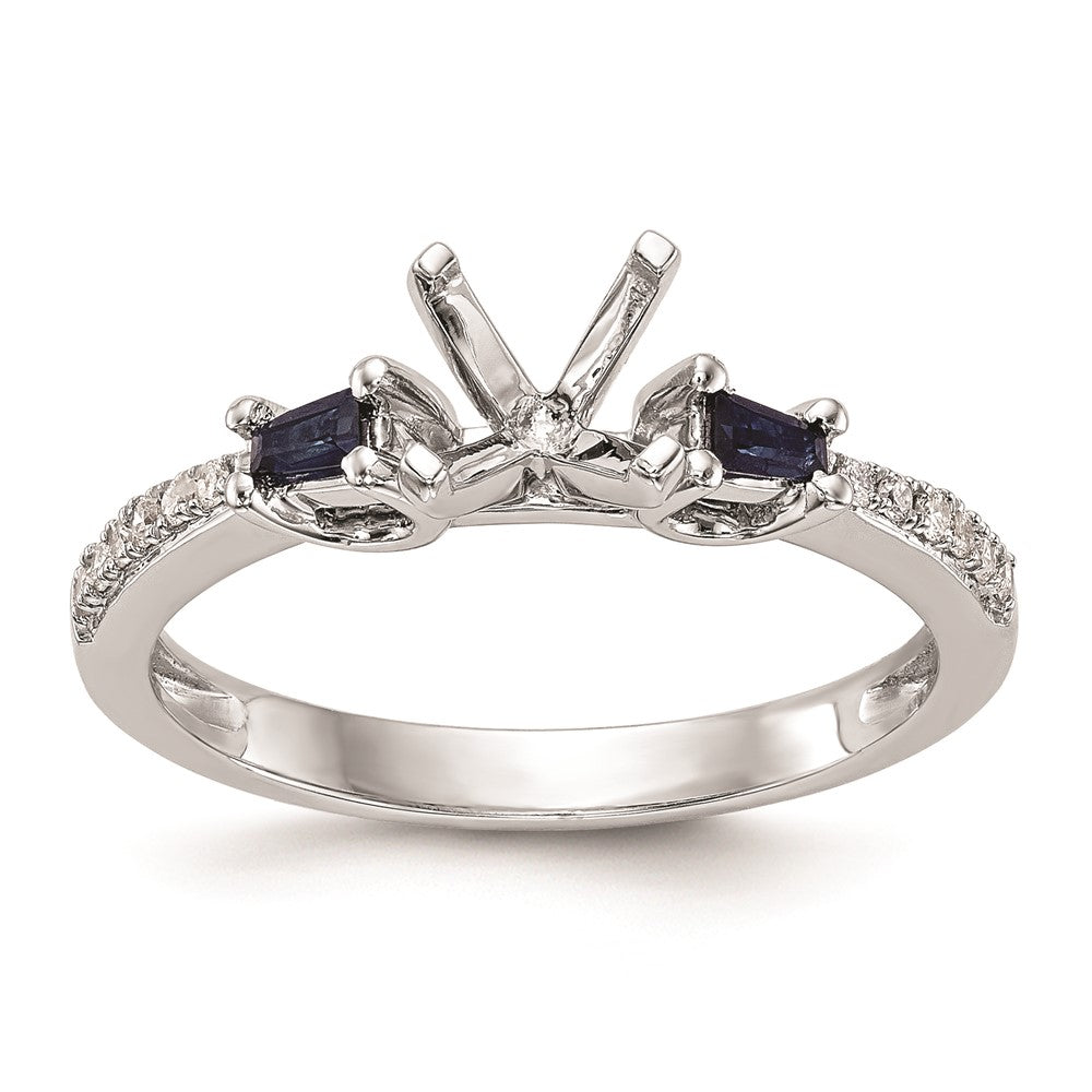 14K White Gold 3 Stone Dia Peg Set Sapphire Semi Mount Including 2 Side Stones Engagement Ring