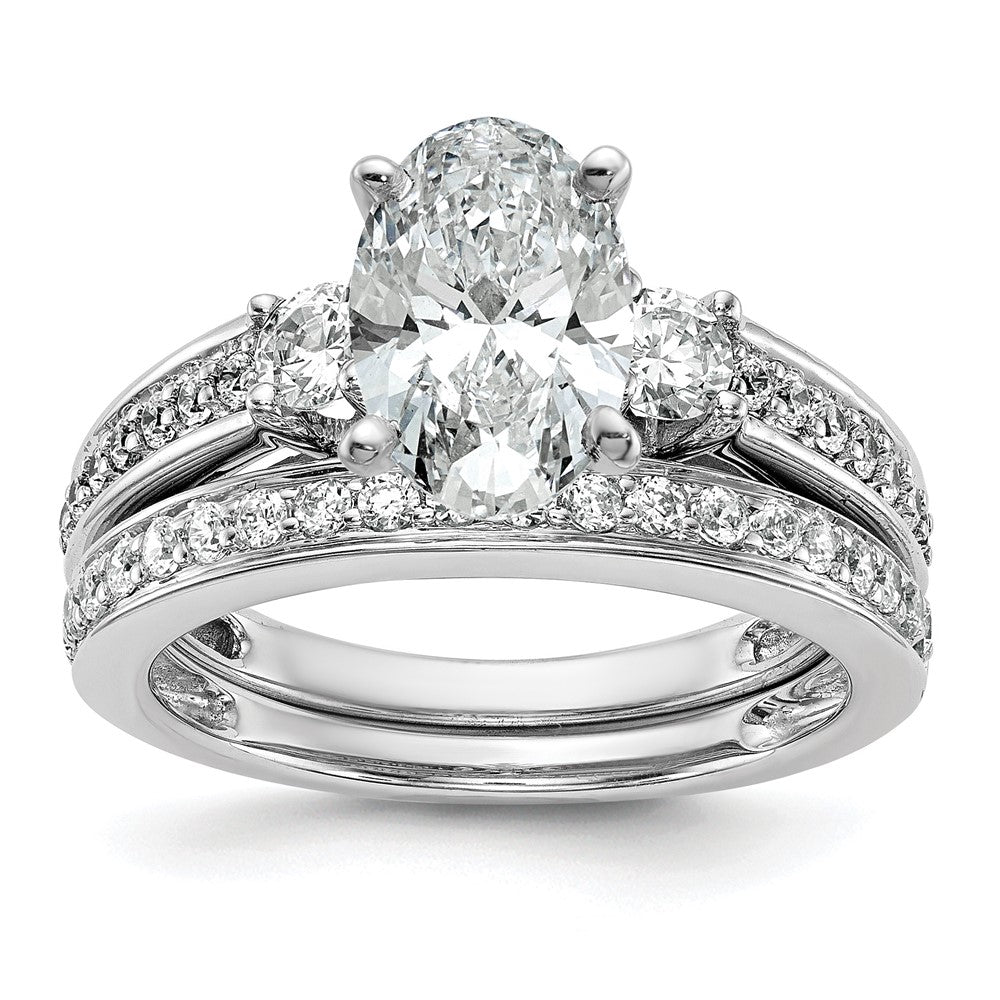 14K White Gold 3 Stone Plus Peg Set Center 1/5 Carat Diamond Semi Mount Engagement Ring