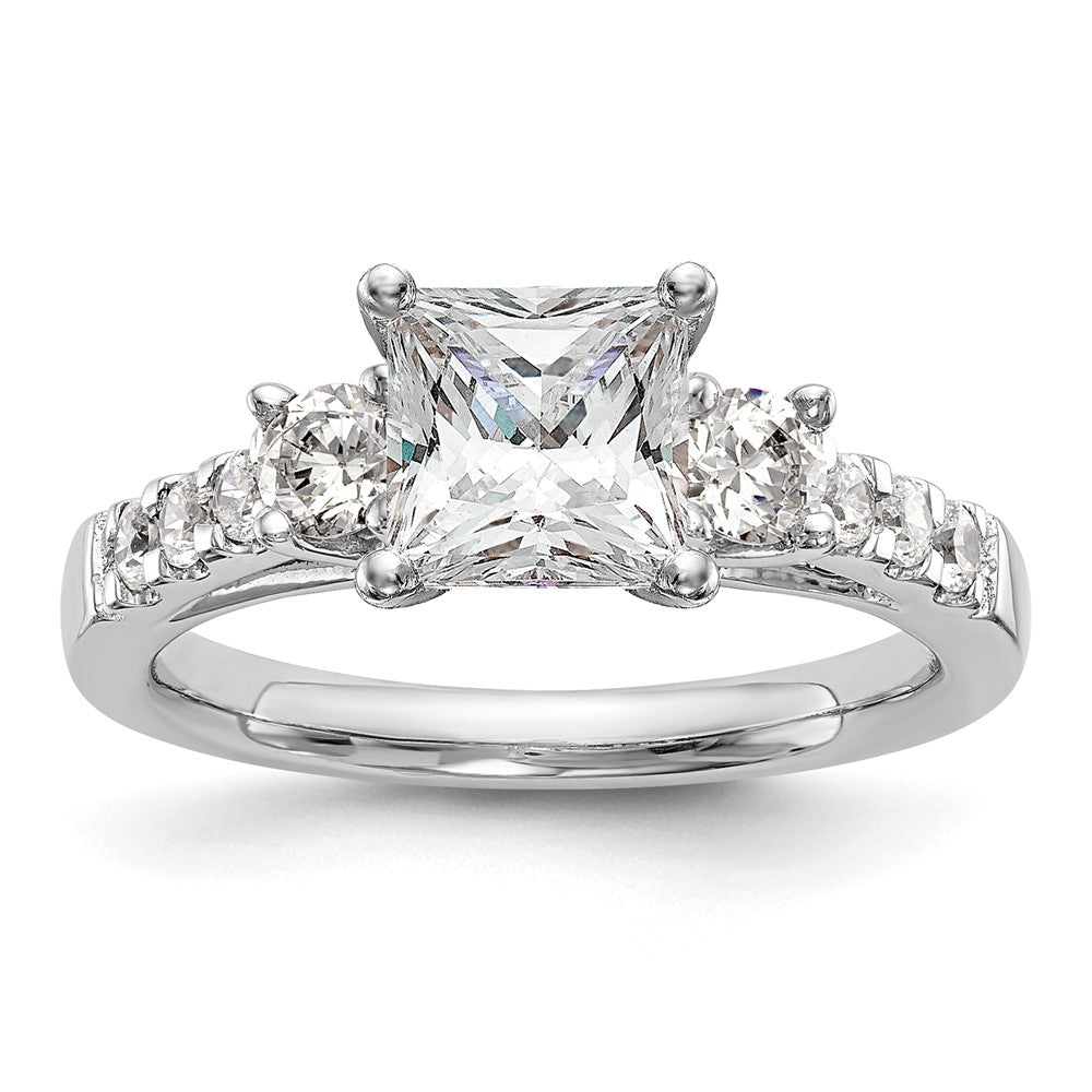 14K White Gold 3 Stone Plus Peg Set Center 1/5 Carat Diamond Semi Mount Engagement Ring