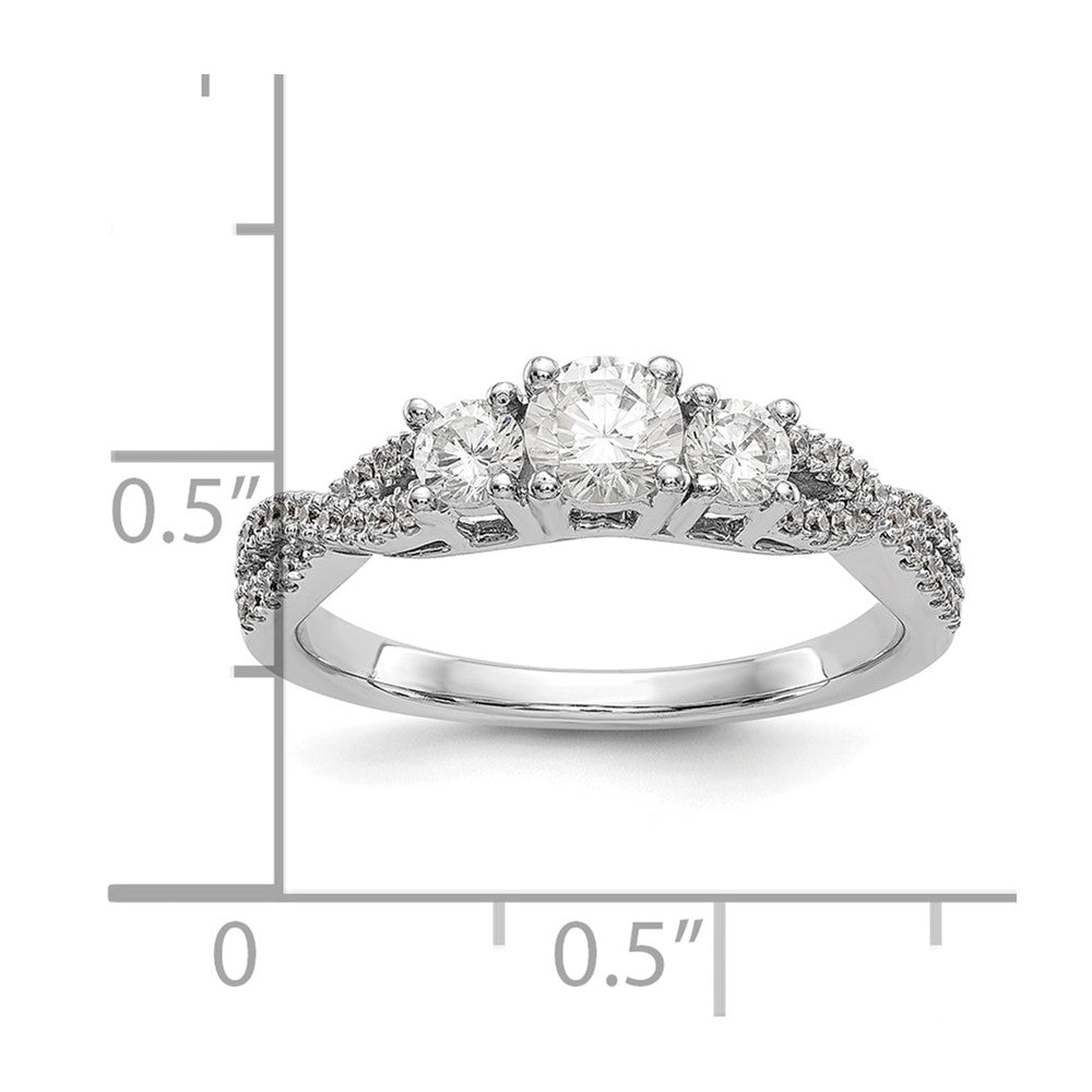 14K White Gold 3 Stone Plus (Holds 4.5mm Round Center) Diamond Semi Mount Engagement Ring