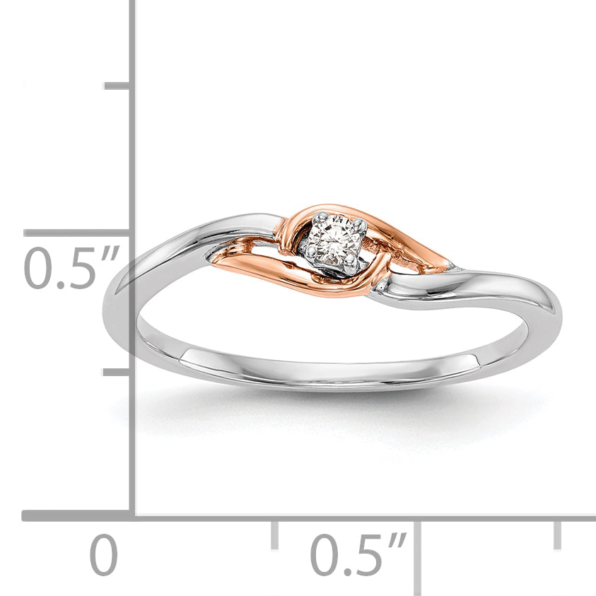 14K Two Tone First Promise White And Rose Gold 1/20 Carat Round Diamond Complete Promise/Engagement Ring