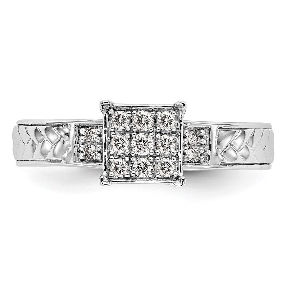 10K White Gold Square Cluster 1/6 Carat Diamond Trio Complete Engagement Ring