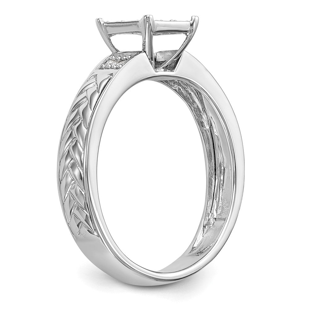 10K White Gold Square Cluster 1/6 Carat Diamond Trio Complete Engagement Ring