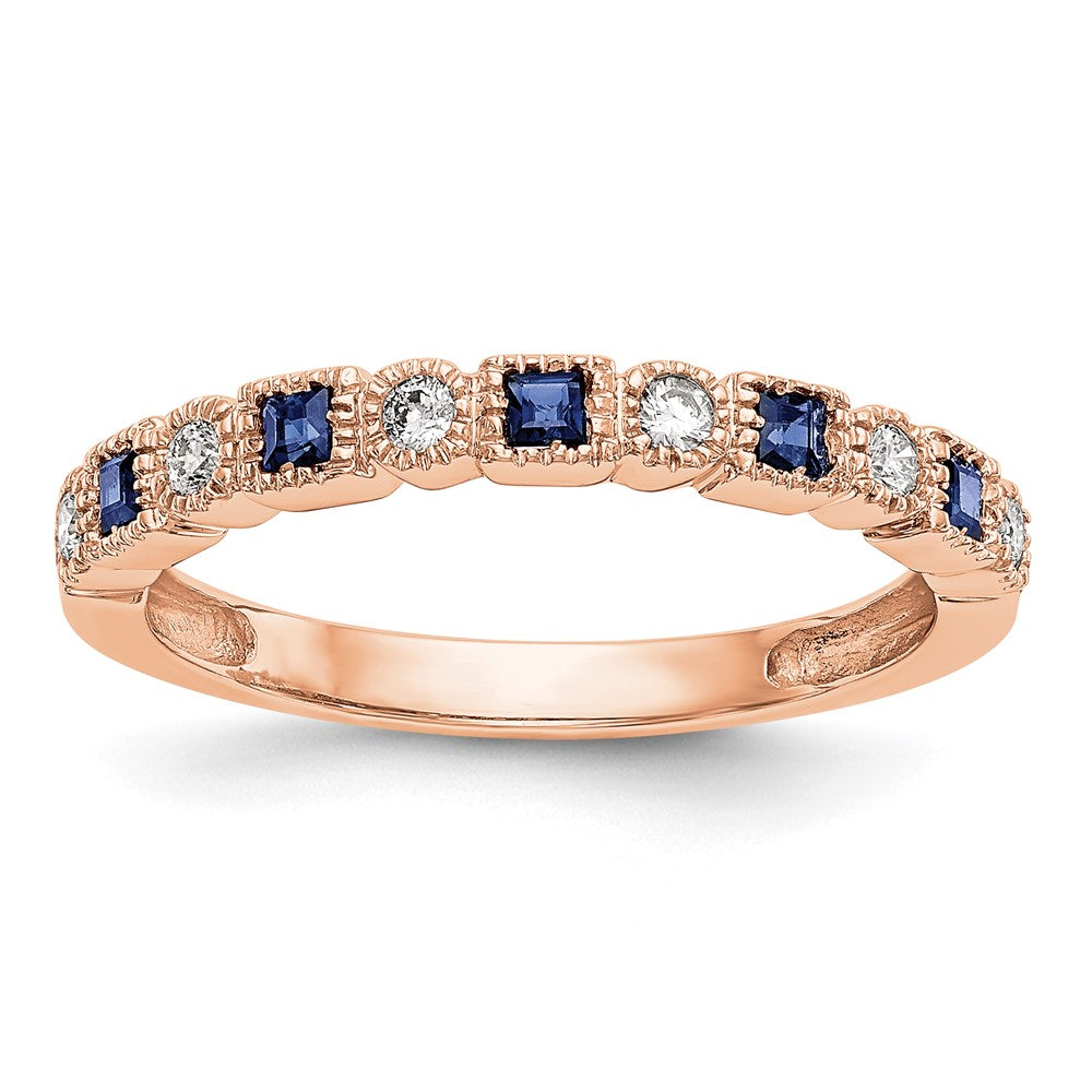 14K Rose Gold Diamond Sapphire Band