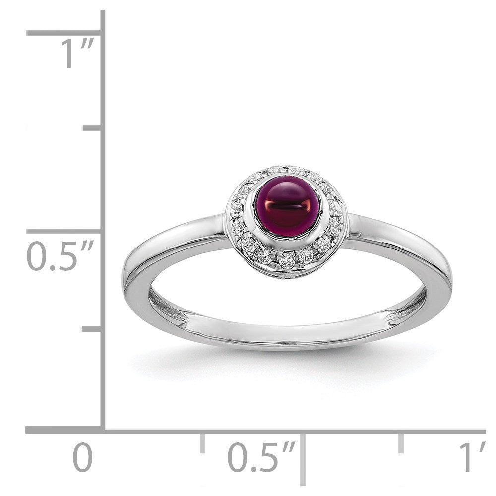 14K White Gold Diamond And Cabochon Rhodolite Garnet Ring