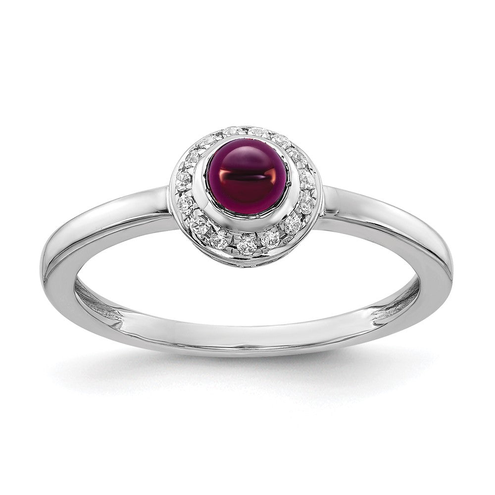 14K White Gold Diamond And Cabochon Rhodolite Garnet Ring