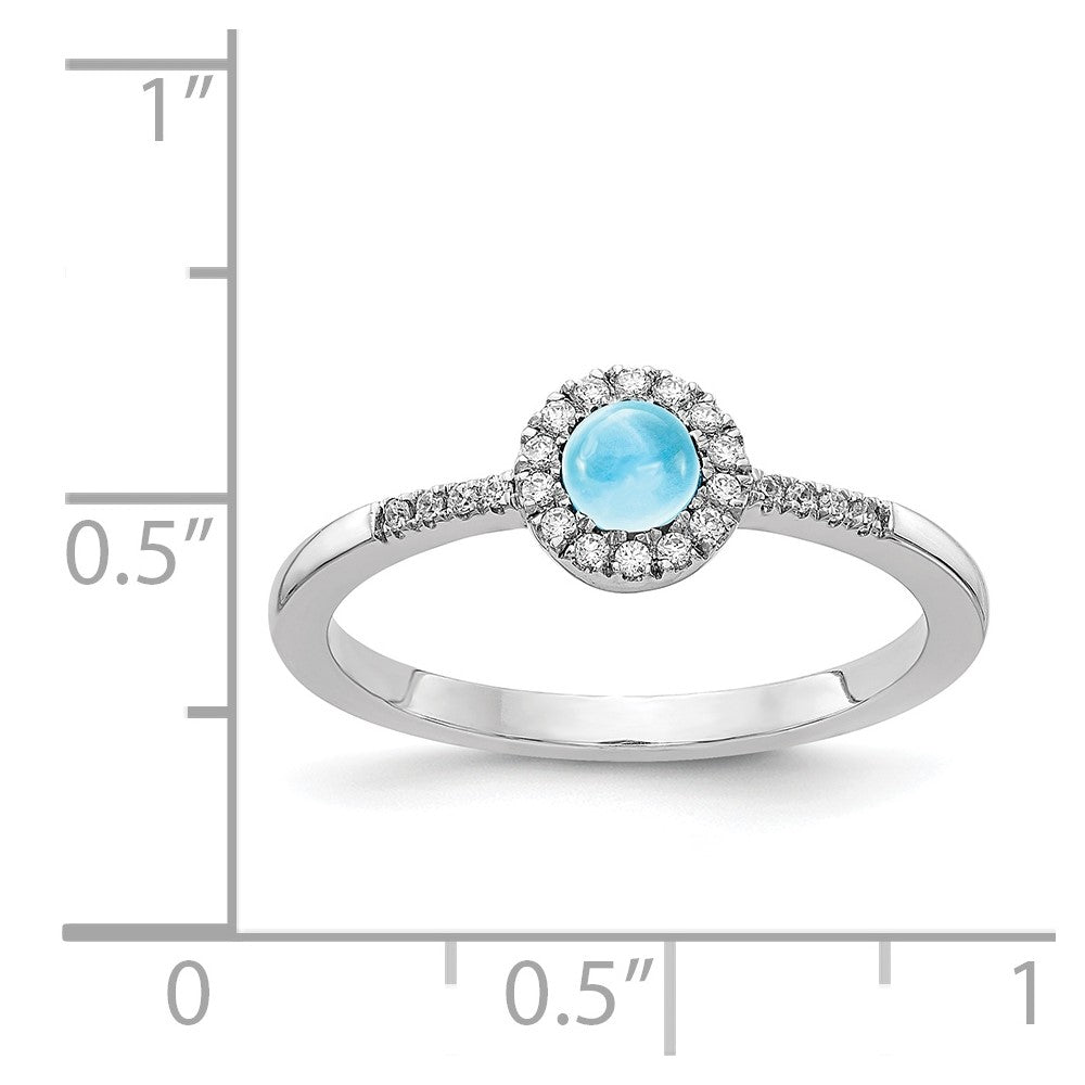 14k White Gold Real Diamond & Cabochon Blue Topaz Ring