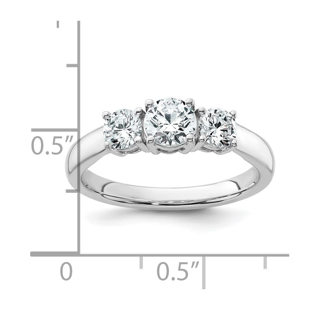 14k White Gold 1 Ct. Certified Lab Grown Diamond VS/SI+ G+ Three Stone Engagement Ring