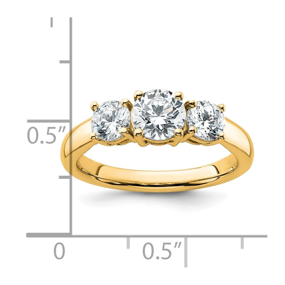 14k Yellow Gold 1 1/2 Ct. Lab Grown Diamond VS/SI+ G+ Three Stone Engagement Ring
